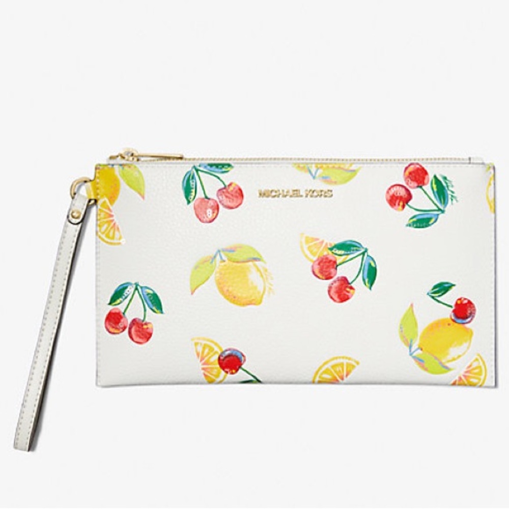NWT-Michael Kors-Jet Set Travel-Lg Sequined Fruit🍒Print🍋Wristlet-OpticWhite-$298 - Picture 13 of 14